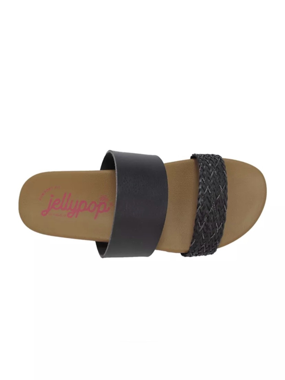 Jellypop Black Two-strap Slide Sandal with Woven Toe Band